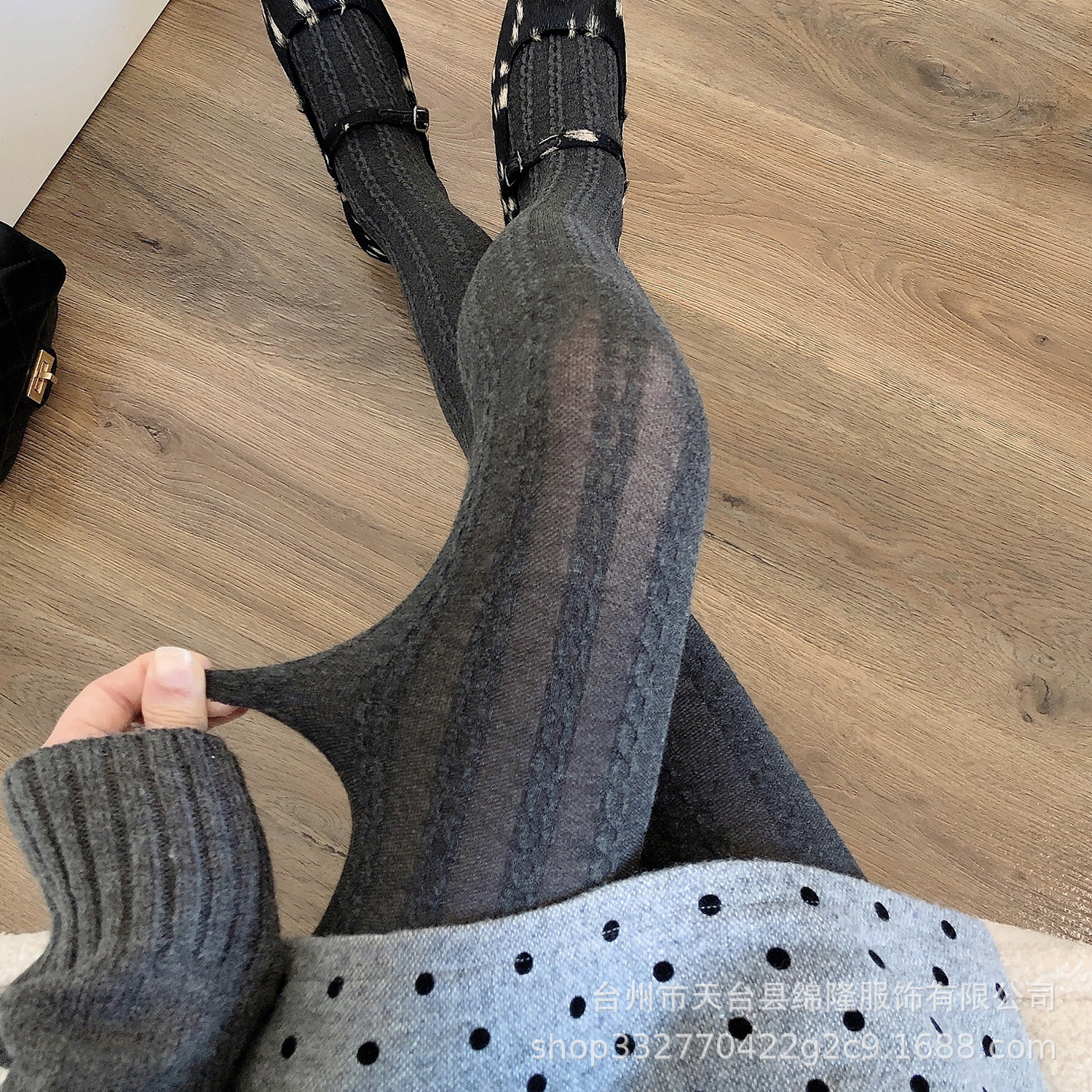 2025 New Autum Dark Gray Leggings for Women, Sweet Hemp Pattern Milky White Pantyhose, Cotton Outer Socks
