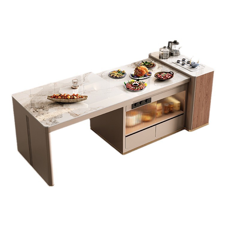 Mesa de comedor de la isla Qiping, un apartamento pequeño retráctil, cocina doméstica, restaurante, placa de roca retráctil de alta gama, Zhongdao