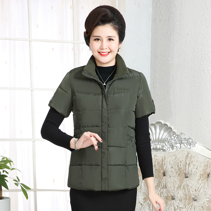 Autumn and Winter Middle-Aged and Elderly Women's Vests, Shoulder and Neck Protection Short-Sleeve down Cotton Vest, Elegant and Stylish