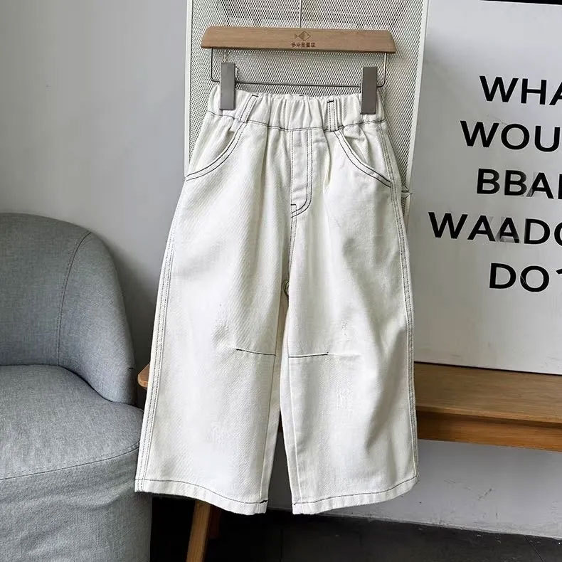 Nuevos pantalones casuales de primavera y otoño para niños coreanos, pantalones de línea recta para niños, pantalones casuales, pantalones jeans image 2