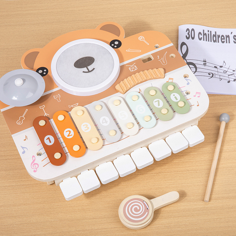 Estante multifuncional de madera tambor piano percusión música infantil iluminación infantil juguetes de educación temprana