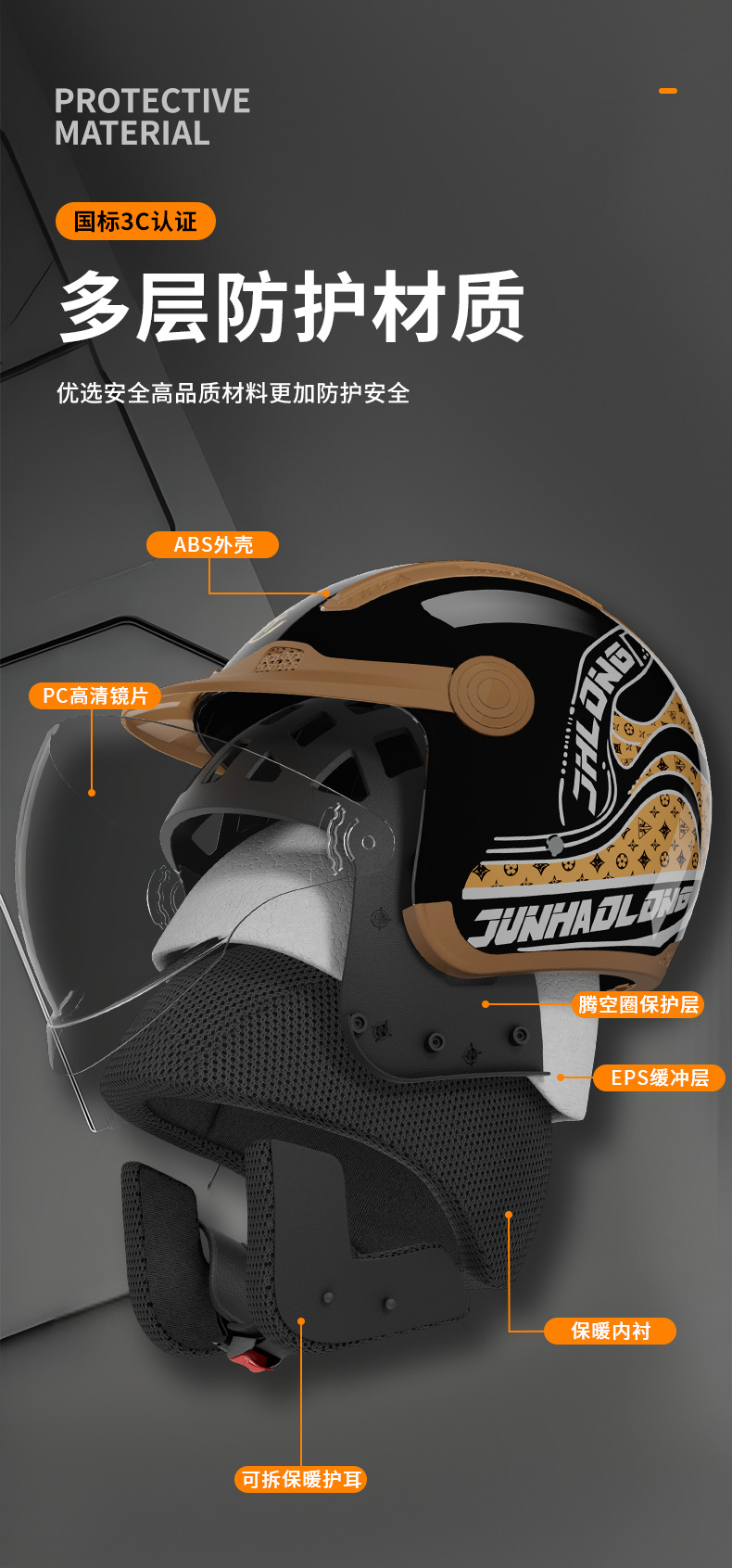 Junhaolong National Standard Certified Electric Motorcycle Helmet for Men and Women, Suitable for All Seasons, Winter Anti-Fog and Warm Neck Scarf Style