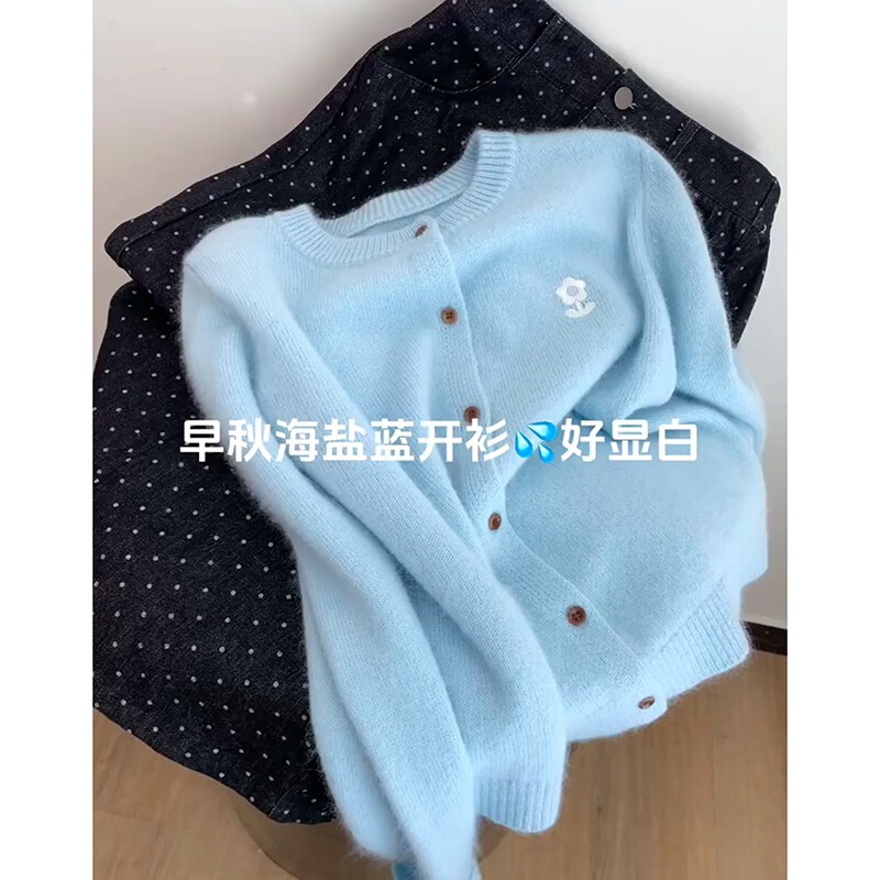 韩系刺绣圆领针织开衫女秋季2025年冬装新款宽松毛衣外套女士上衣|undefined