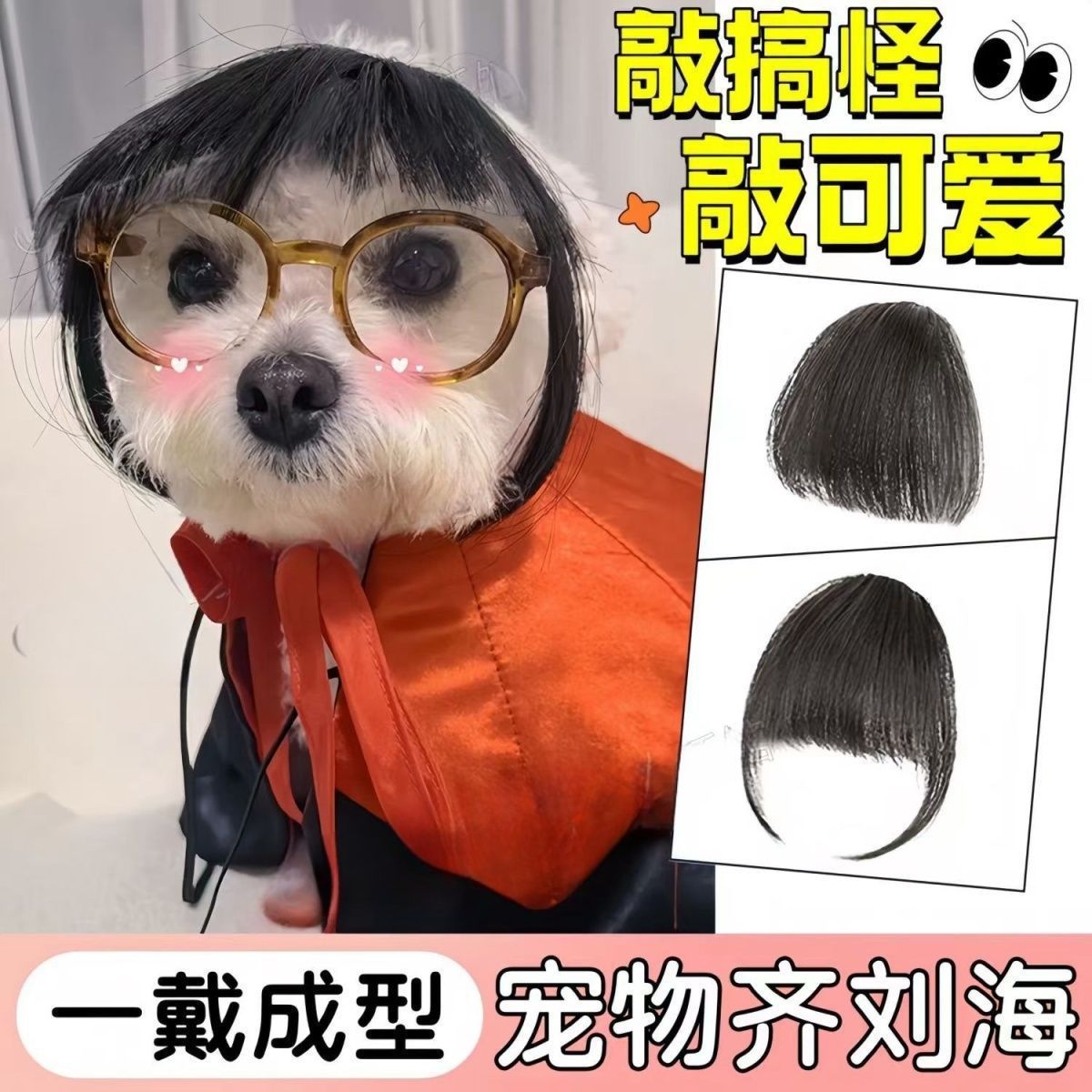 Cross-Border Hot-Selling Pet Headwear, Fake Bangs for Dogs and Cats, Non-Falling Quirky Prank Holiday Props, Fake Bangs