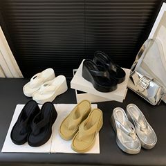 500-1~松糕厚底坡跟人字拖鞋女外穿2024年夏季新款高跟沙灘涼鞋