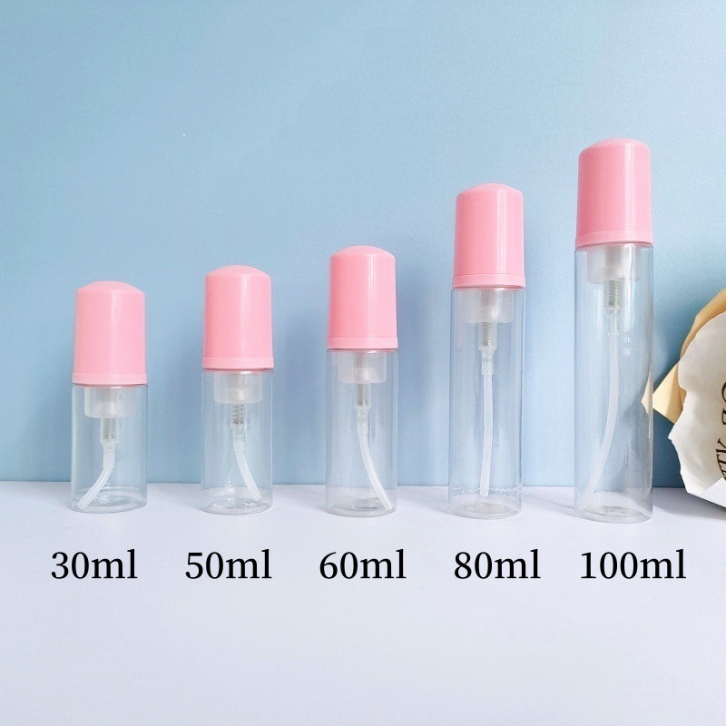 30 dientes PET mousse transparente botella 30ml100ml limpiador facial espuma botella champú espuma botella de pie en stock