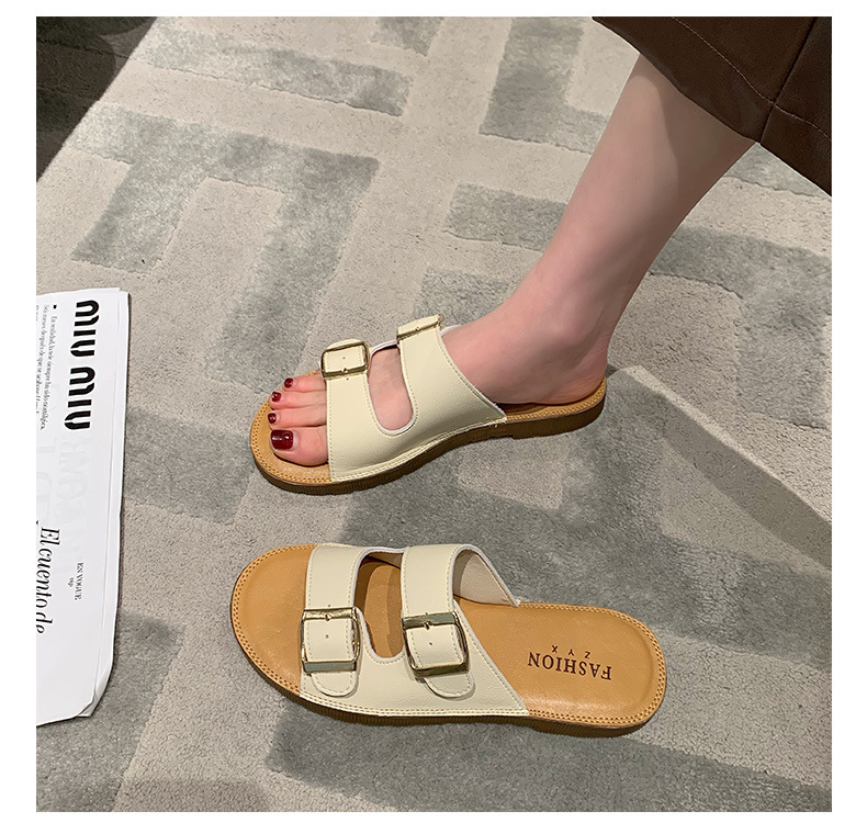Echt leer Oxford-slippers met zachte zolen Dames zomer bovenkleding 2023 nieuwe all-match strandsandalen met riemgesp_voghion.com