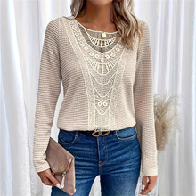 跨境外贸新款女装上衣亚马逊秋冬爆款纯色襟花长袖镂空针织衫女