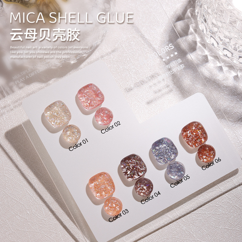 2023 nuevo hielo de verano transparente Internet celebridad estilo Mica Shell pegamento manicura grandes lentejuelas esmalte de uñas pegamento