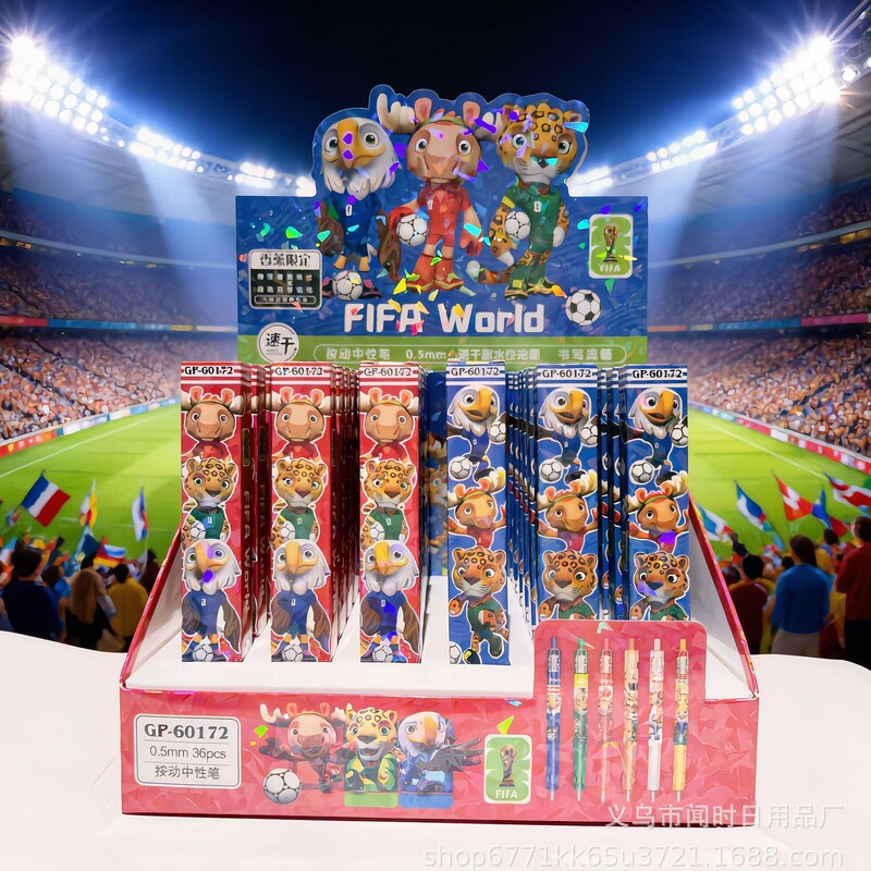 New Model of the Us-Canada-Mexico World Cup Blind Box Retractable Gel Pen Mascot Football Star Merchandise 0.5mm Student Stationery