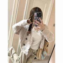 新款设计感针织开衫外套女秋冬宽松短款上衣蝴蝶结毛衣新款