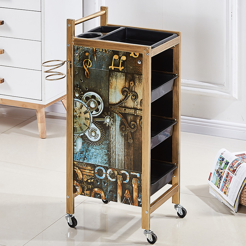 レトロ理髪カートヘアサロントロリーバーバー理髪店パーマ染料ツールカート美容トロリー