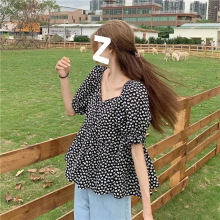 2025夏季新款韩版复古大码碎花雪纺衬衫时尚减龄泡泡袖气质上衣女