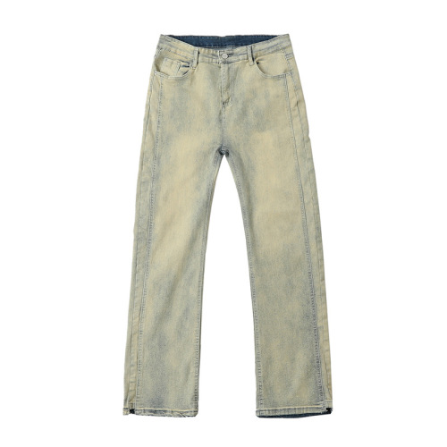 American Street Pants Cleanfit Yellow Clay Jeans Spring and Autumn Trend Brand Casual Slim Fit Straight Leg Washed Pants