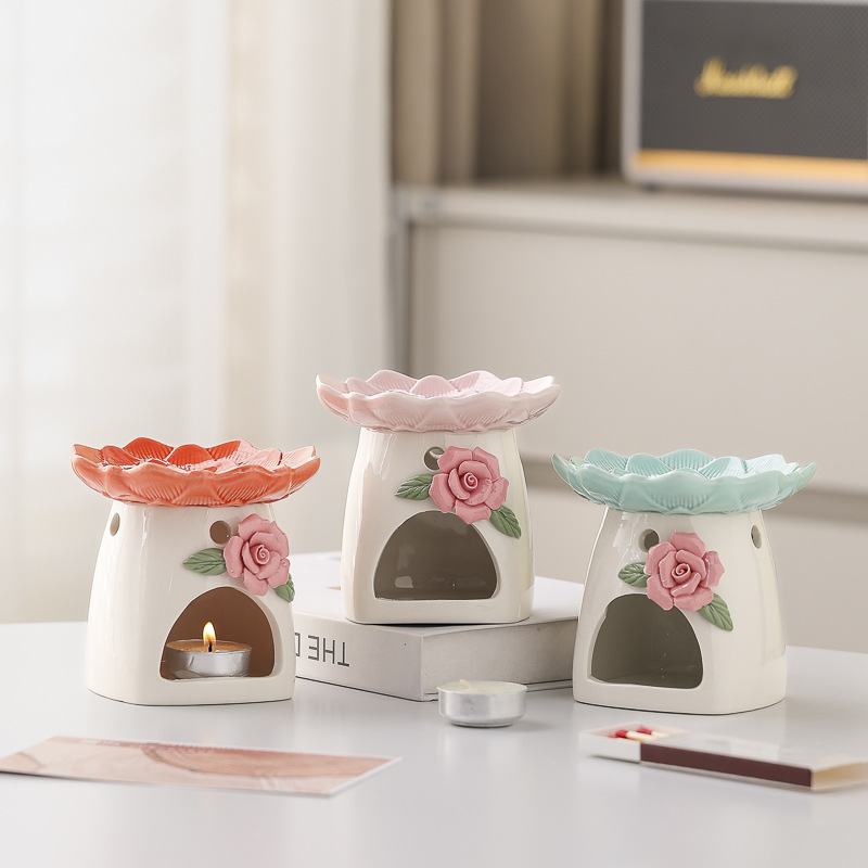 Ceramic Candle Aromatherapy Stove Hand-Kneaded Flower Dry-Burning Essential Oil Lamp Aromatherapy Stove Bedroom Candle Heating Fragrance Club Fragrance
