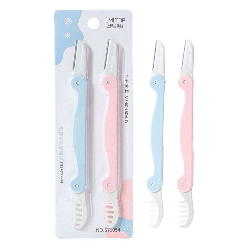 Lmltop Double-Headed Folding Eyebrow Razor, 2-Pack, with Eyebrow Comb, Two-In-One Eyebrow Shaving and Beauty Tool Sy1054
