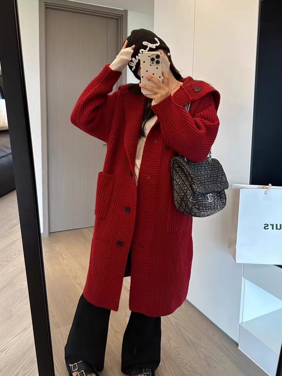 Cardigan de punto retro con solapa de viento perezoso otoño y invierno de 2025 nueva moda suéter largo abrigo suelto image 9