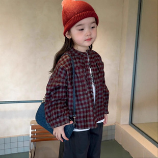 Korean Children's Clothing Autumn New Girls' Single-Breasted Jacket Korean Style Long Brushed Long-Sleeve Shirt Retro Style Shirt