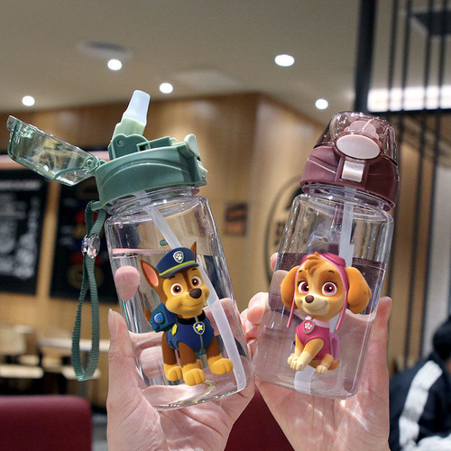 Cute Paw Patrol Kids' Straw Cup, Plastic Bottle, Student-Grade Space Mug—Wholesale, Portable Outdoor Sports Sippy Cup