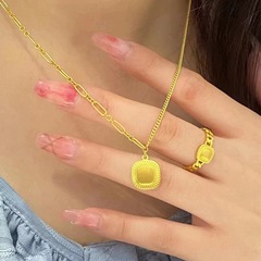 流金岁月小方糖吊坠项链金店同款沙金仿黄金锁骨链戒指女久不掉色