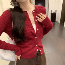 好物麻花肌理长袖针织开衫女装2025秋季新款韩系设计感穿搭短上衣