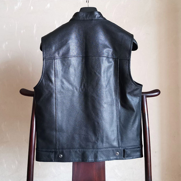 Description Picture 3 of item2024 New Style Men's Cowhide Sheepskin Genuine Leather Vest Man Motorcycle Biker Vests Male Waistcoat Fashion Sleeveless Jackets