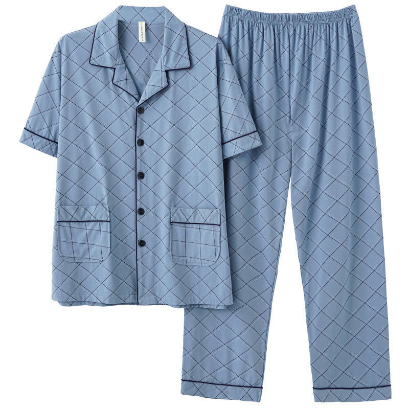 Pijamas de verano de algodón de los hombres pantalones de manga corta de algodón de los hombres de algodón delgado de verano más tamaño de media manga de los hombres homewear