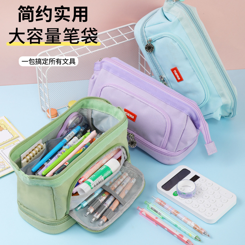 Estuche para lápices de lona multicapa de gran capacidad en forma de barco, caja de papelería portátil multifuncional, estuche para lápices de almacenamiento simple para estudiantes, versión coreana