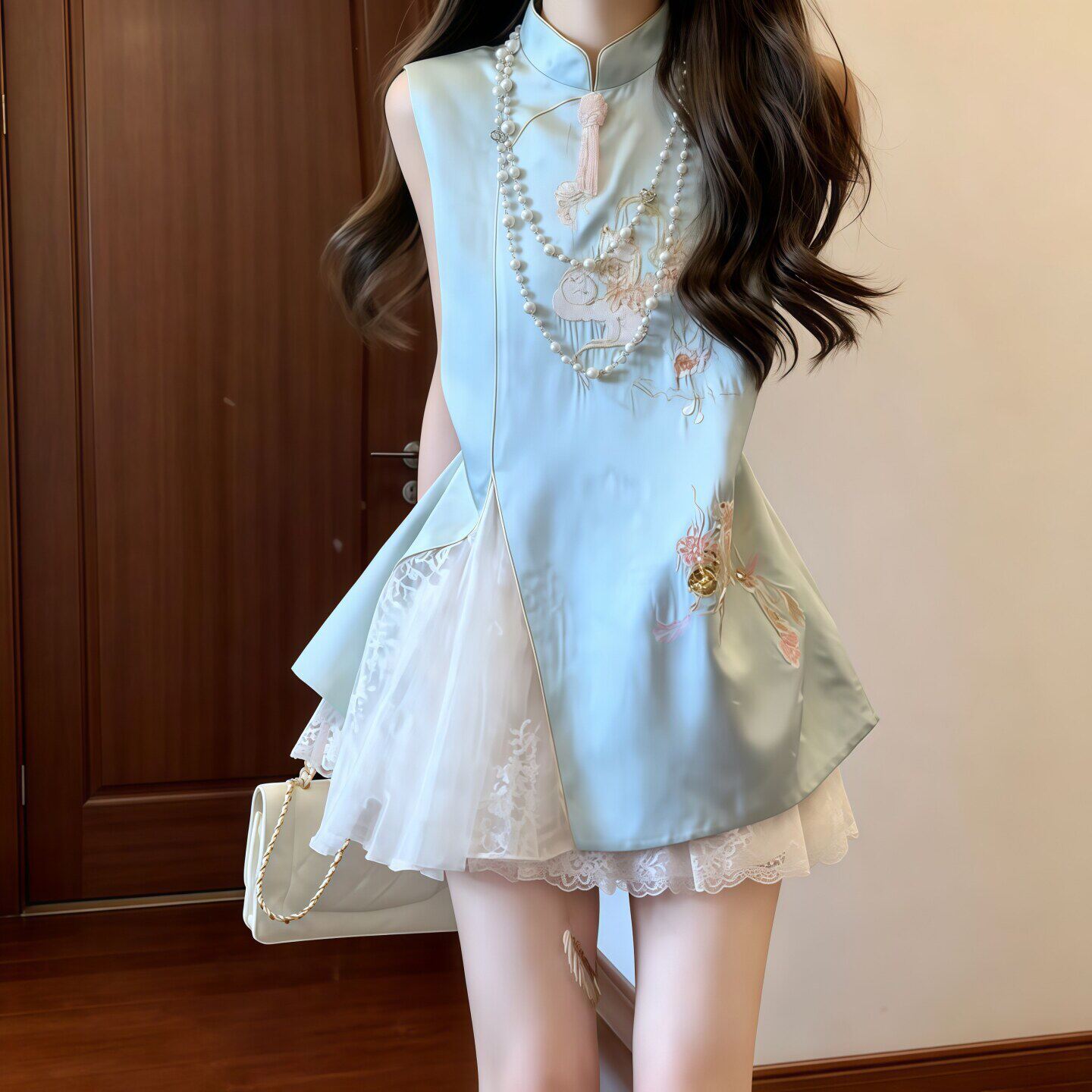 新中式国风改良旗袍连衣裙女2026新款刺绣收腰显瘦蓬蓬裙日常通勤
