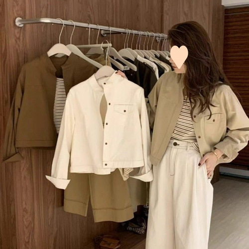 Miscellaneous style retro work shirt coat for women with spring and autumn style short outer coat, Korean cardigan shirt trend