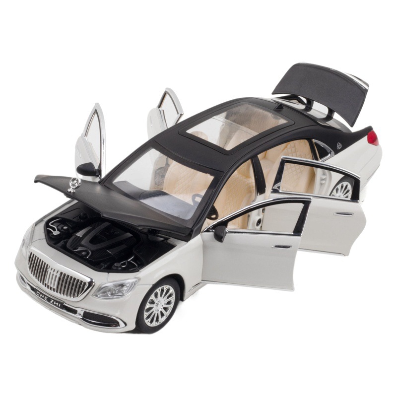 (Caja de espuma) Modelo de coche de juguete de aleación Maybach GLS600 a escala 1:24, seis puertas, con sonido, luz y música, de retroceso, coleccionable, adorno.