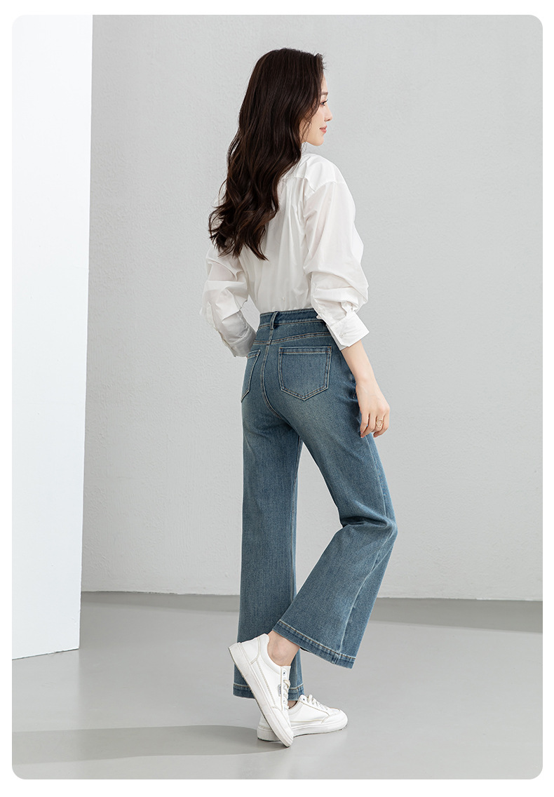 Quần jean nữ ống loe nhẹ cạp cao dáng 9 phân chất liệu Tencel — Cao bồi xanh chi tiết 23