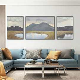 北欧抽象客厅挂画肌理油画风景山水画墙画创意卧室装饰画三联壁画