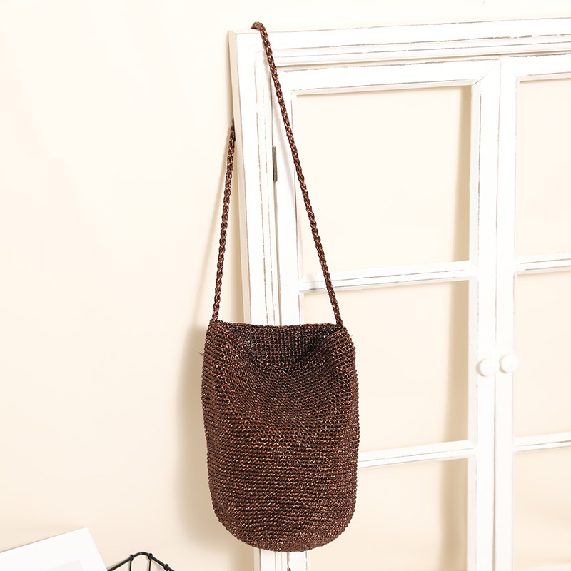 Korean Style Fashion Crossbody Straw Woven Bag - New Solid Color Bucket Bag, Versatile Woven Beach Bag For Vacation - Thumbnail 8