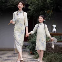 Новый китайский стиль девочек родителей и детей, Cheongsam 2024 новый осенний национальный стиль, детское платье матери и дочери