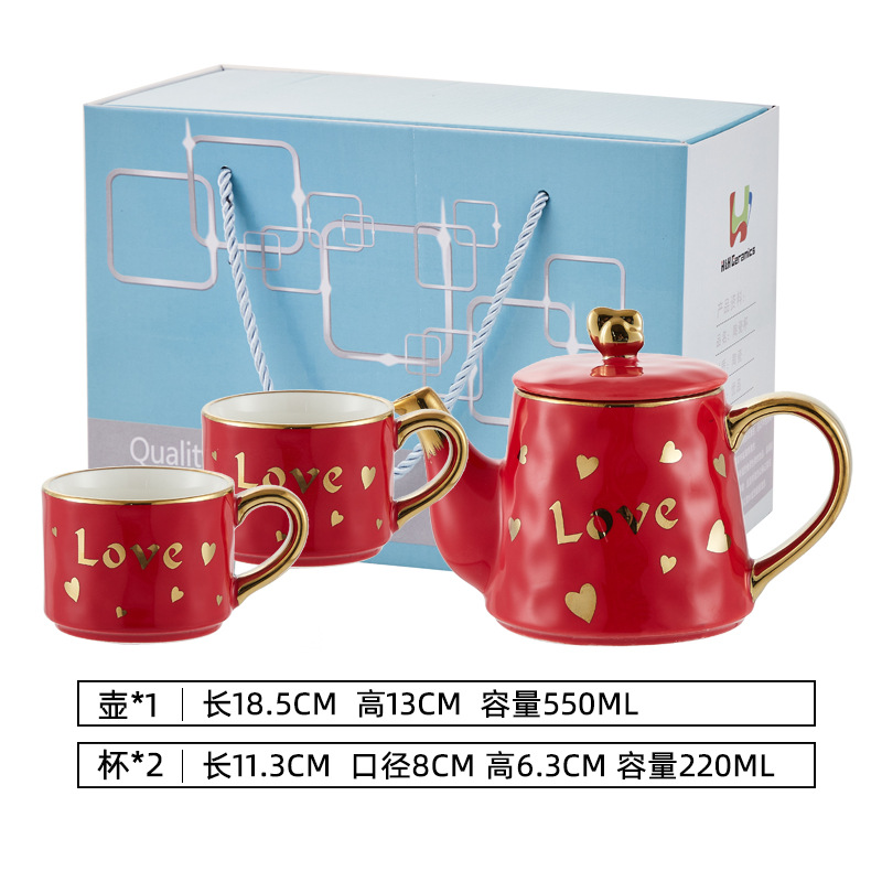 Ins tetera de cerámica taza regalo del día de san valentín amazon venta caliente juego de té taza de té traje sala de estar casa