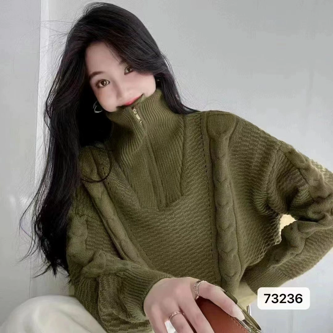  oversize полупальто? Нужно аккуратно: Oversize demi‑season sweater with zipper, Korean style, half‑zip stand collar, one size