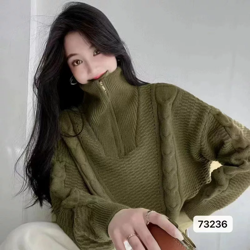  oversize полупальто? Нужно аккуратно: Oversize demi‑season sweater with zipper, Korean style, half‑zip stand collar, one size