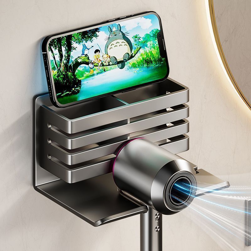 パンチングなしのヘアドライヤーラック、バスルームヘアドライヤーペンダント、トイレヘアドライヤーラック、バスルームコーム収納ラック|undefined