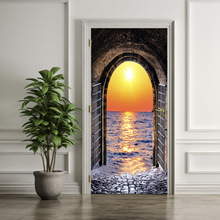 视觉空间延展海景，唯美治愈门贴，家庭可拆卸防水壁画家居装饰