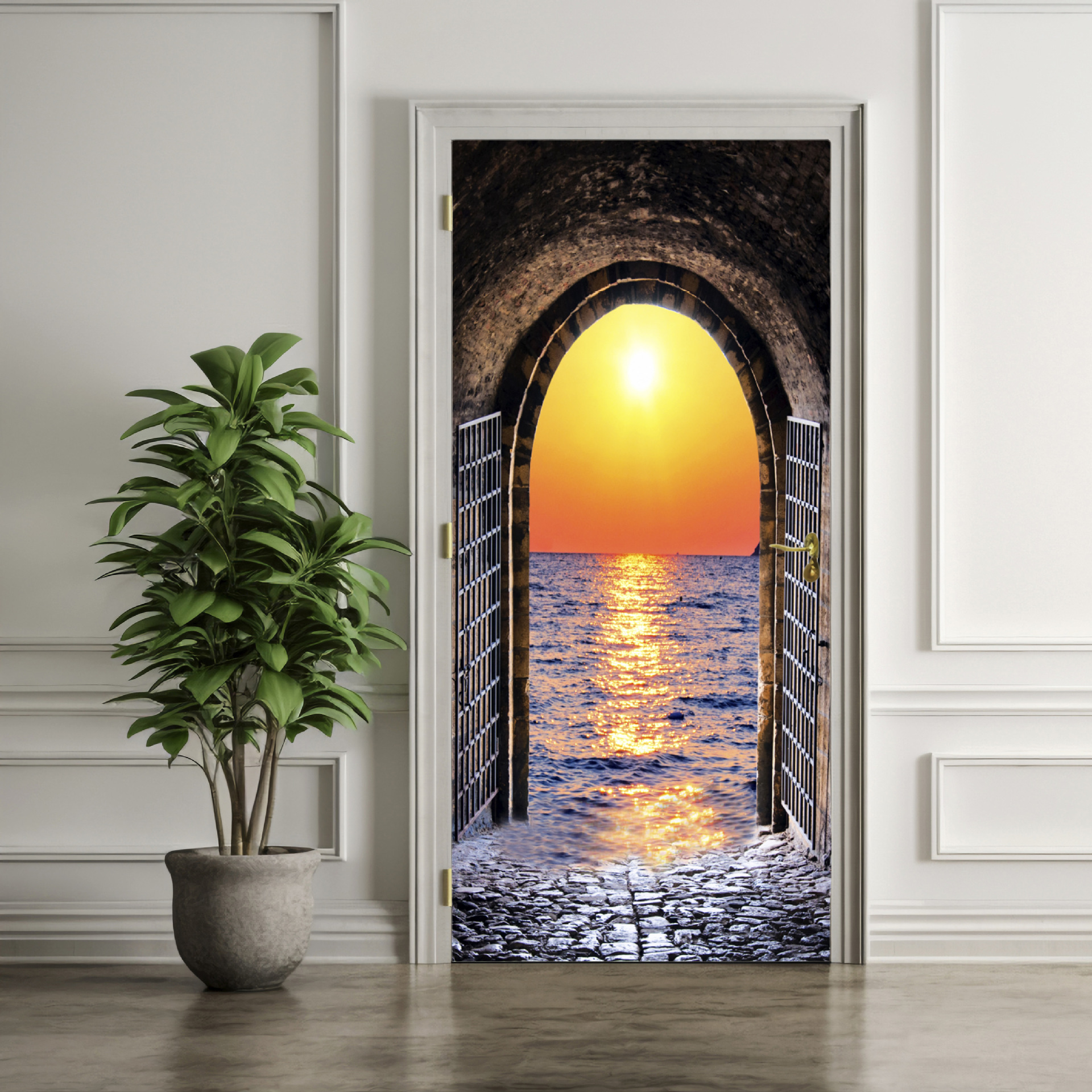 视觉空间延展海景，唯美治愈门贴，家庭可拆卸防水壁画家居装饰