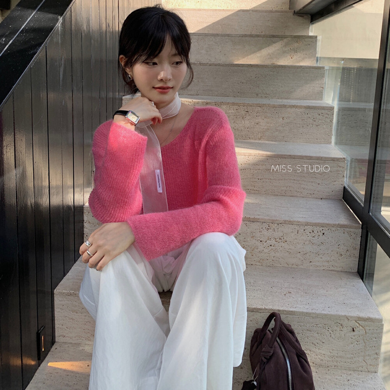 Clearance, No Returns or Exchanges, Korean Style Colorful Sweet Short Sweater for Women, 2026 Spring New Style, Gentle, Slimming, Versatile Top