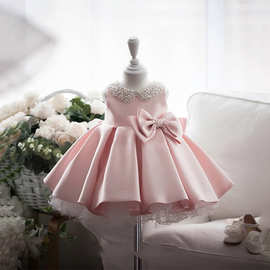 宝宝周岁礼服2025新款冬季气质钉珠花童公主裙粉色婴儿礼服蓬蓬裙