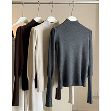 2025秋冬季新款法式复古气质半高领泡泡袖针织衫女内搭毛衣打底衫