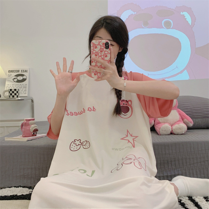 2024 pijamas de verano pijamas de chicas dibujos animados largo hilo de manga corta chaqueta en vivo ropa doméstica mayorista