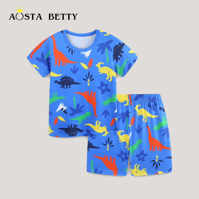AostaBetty estilo europeo y americano cuello redondo casual niño manga corta juego de verano nuevo juego de ropa para niños dos piezas