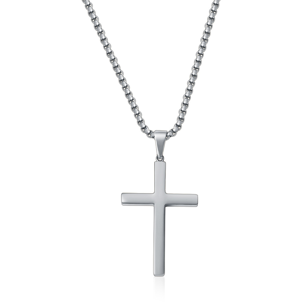 Collier pendentif croix en acier inoxydable pour homme, style hip-hop, avec chaîne à perles polyvalente._voghion.com