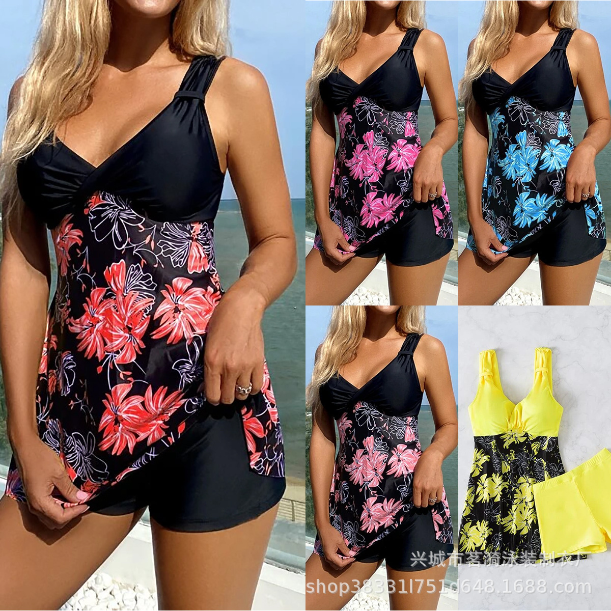 Mingyi nueva moda europea y americana sexy tankini vestido multicolor impreso de las mujeres de dos piezas traje de baño de las mujeres