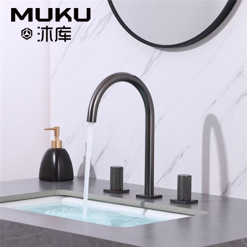 Muku all copper three-hole basin golden German contemporary bathroom split faucet bathroom washbasin faucet