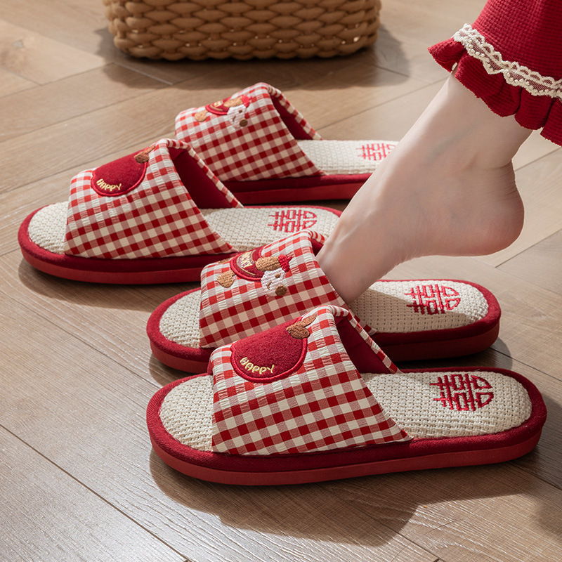 Red Slippers for Wedding, a Pair of Summer Non-Slip Breathable Home Slippers for the Bride, Wedding Gift, Linen Couple Slippers Red Slippers for Wedding, a Pair of Summer Non-Slip Breathable Home Slippers for the Bride, Wedding Gift, Linen Couple Slippers
